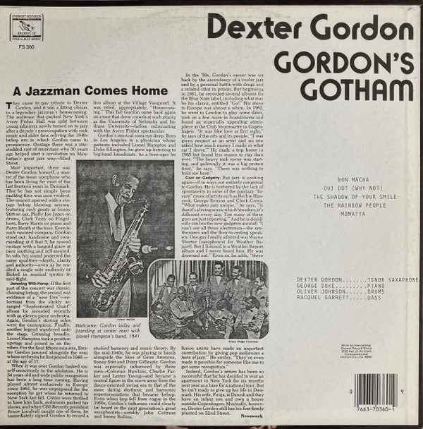 Dexter Gordon : Gordon's Gotham (LP, Album)
