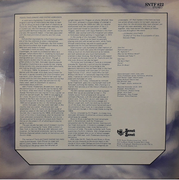 Toots Thielemans & Svend Asmussen : Toots & Svend (Yesterday & Today) (LP, Album, RE)