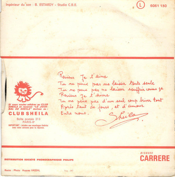 Sheila (5) : Reviens, Je T'aime / La Pluie (7", Single, Pap)