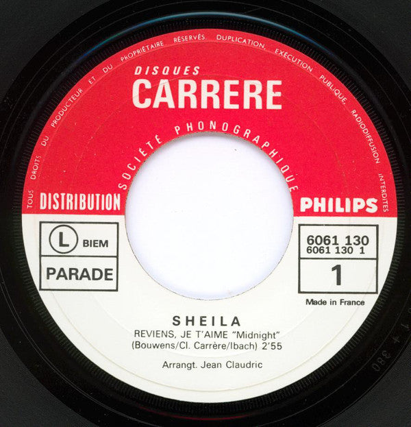 Sheila (5) : Reviens, Je T'aime / La Pluie (7", Single, Pap)