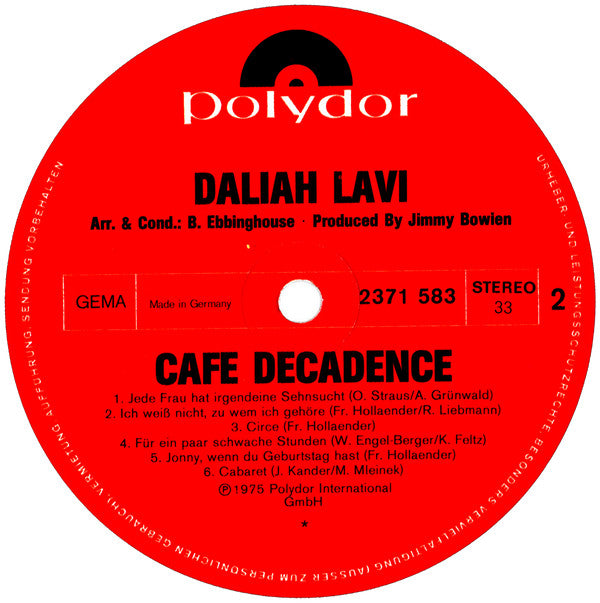 Daliah Lavi : Cafe Decadence (LP, Album, Gat)