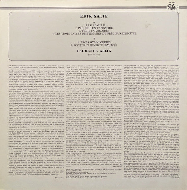 Erik Satie — Laurence Allix : Piano Music (LP, RE)