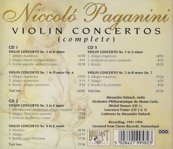 Niccolò Paganini : Violin Concertos (Complete) (3xCD, Comp, RE)