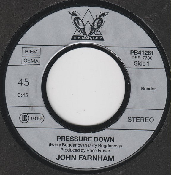 John Farnham : Pressure Down (7", Single)