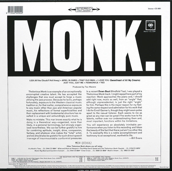 Thelonious Monk : Monk. (LP, Album, Ltd, Num, RE, 60t)