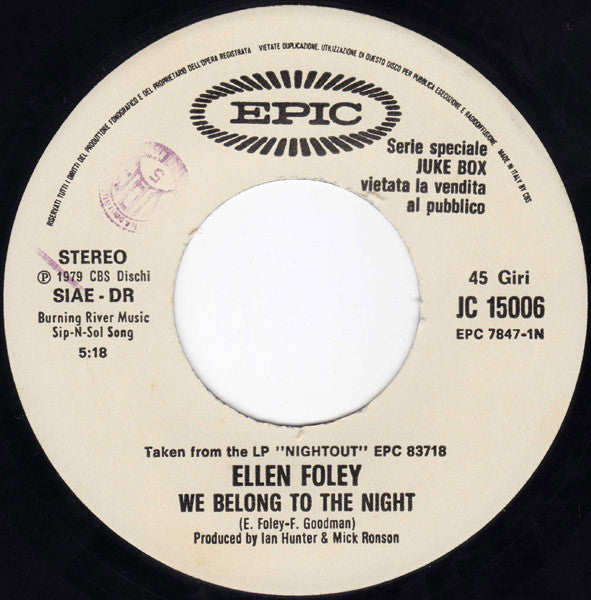 Bob Dylan / Ellen Foley : Man Gave Names To All The Animals / We Belong To The Night (7", Jukebox)