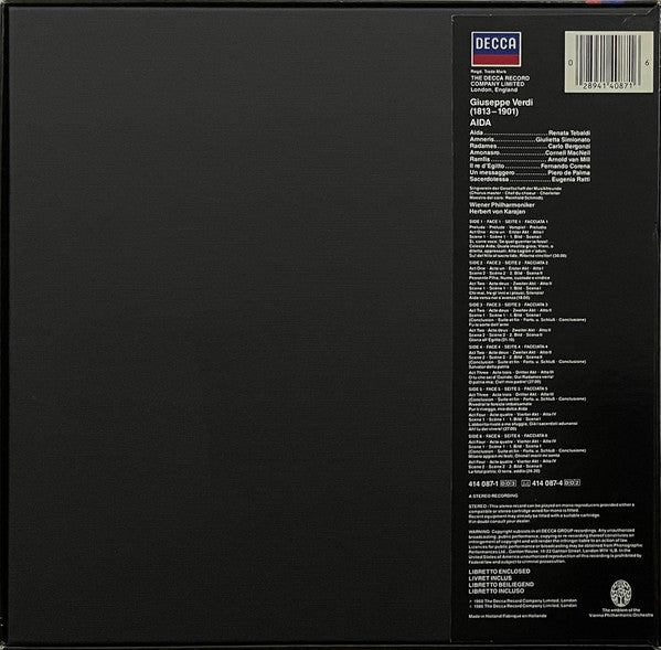 Giuseppe Verdi, Renata Tebaldi, Giulietta Simionato, Carlo Bergonzi, Cornell MacNeil, Wiener Singverein, Wiener Philharmoniker, Herbert von Karajan : Aida (3xLP, RE + Box)