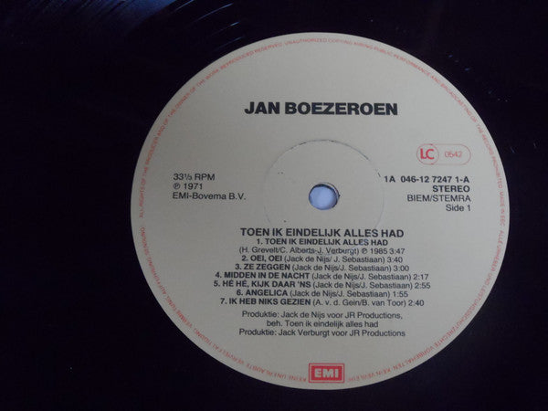 Jan Boezeroen : Toen Ik Eindelijk Alles Had (LP, Album)