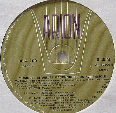 Various : Musiques Rituelles Maçonniques Du XVIIIe Siècle (LP, Album)