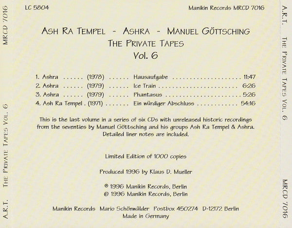 Ash Ra Tempel - Ashra - Manuel Göttsching : The Private Tapes Vol. 6 (CD, Ltd)