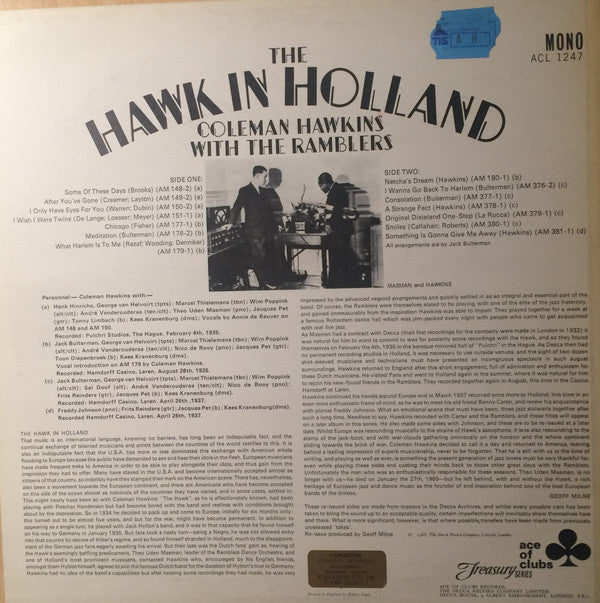 Coleman Hawkins With The Ramblers : The Hawk In Holland (LP, Comp, Mono)