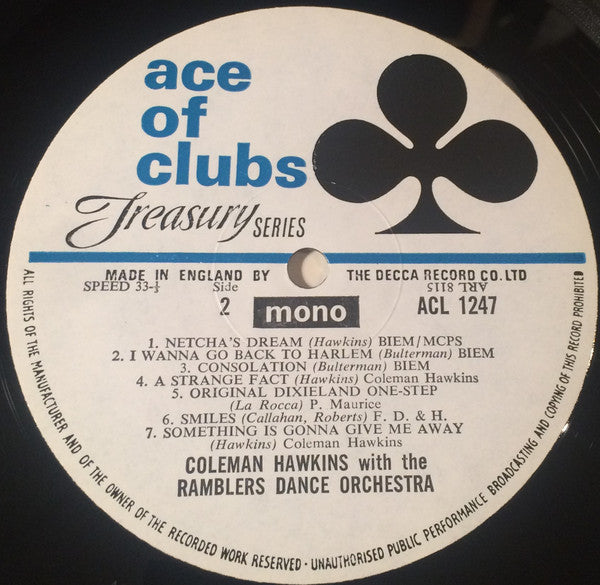 Coleman Hawkins With The Ramblers : The Hawk In Holland (LP, Comp, Mono)