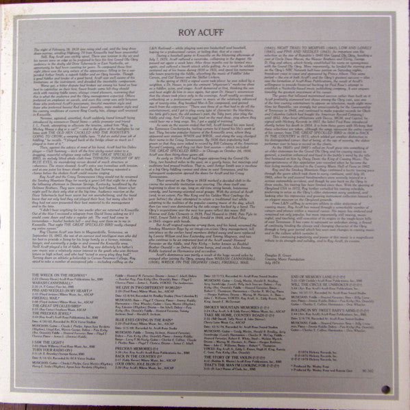 Roy Acuff : Greatest Hits Volume One (2xLP, Comp, Club)