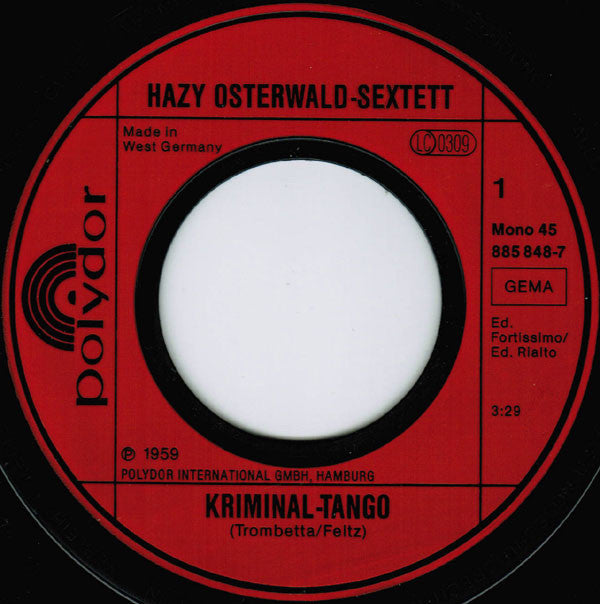 Hazy Osterwald Sextett : Kriminal-Tango (7", Single, Mono, RE)