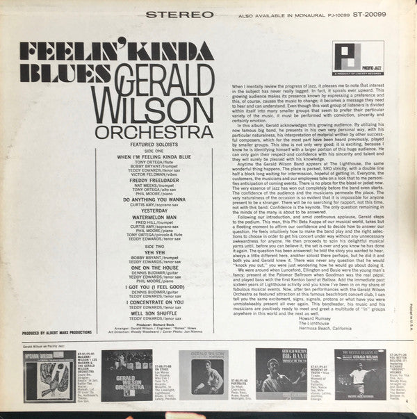 Gerald Wilson Orchestra : Feelin' Kinda Blues (LP, Album)
