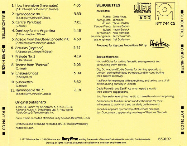 Chris Hinze With Members Of The London Symphony Orchestra : Silhouettes (CD, Album)