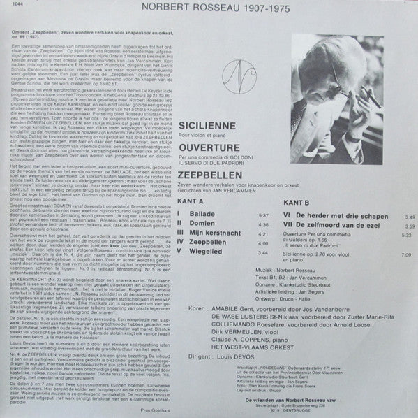 Norbert Rosseau : Norbert Rosseau 1907-1975: Zeepbellen • Ouverture Per Una Commedia Di Goldoni • Sicilienne (LP, Album)