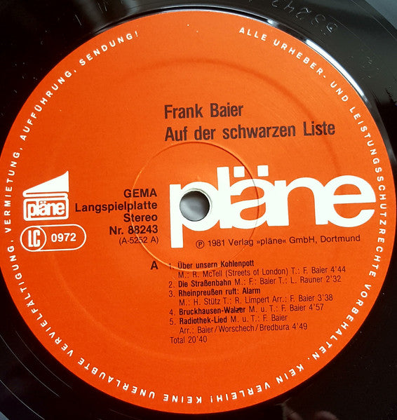 Frank Baier (2) : Auf Der Schwarzen Liste (LP, Album)