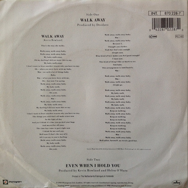 Kevin Rowland : Walk Away (7", Single)