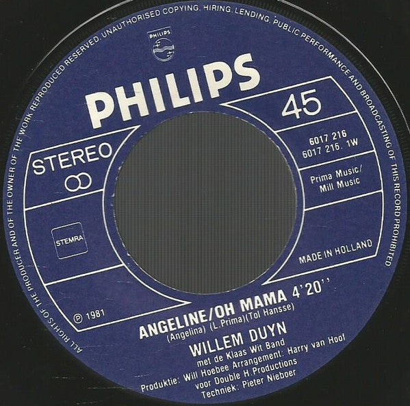 Willem Duyn : Angelina / Oh Mama (7", Single)