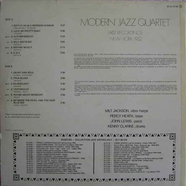 The Modern Jazz Quartet : First Recordings 1952 (LP, Album, RE)