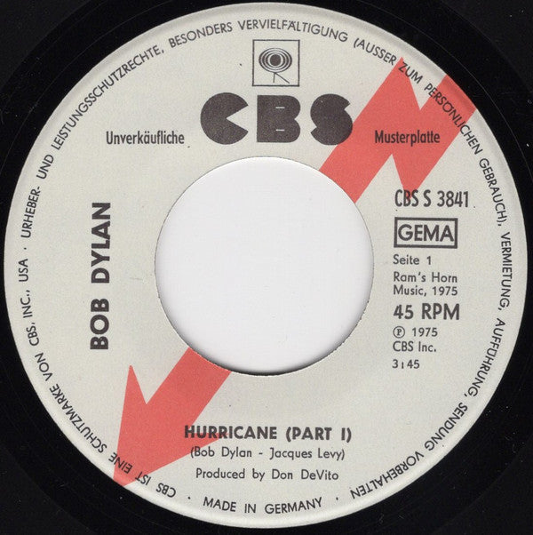 Bob Dylan : Hurricane (7", Single, Promo)