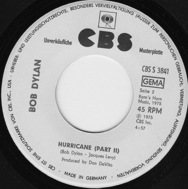 Bob Dylan : Hurricane (7", Single, Promo)