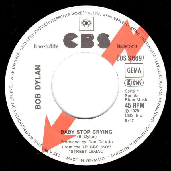 Bob Dylan : Baby Stop Crying (7", Single, Promo)