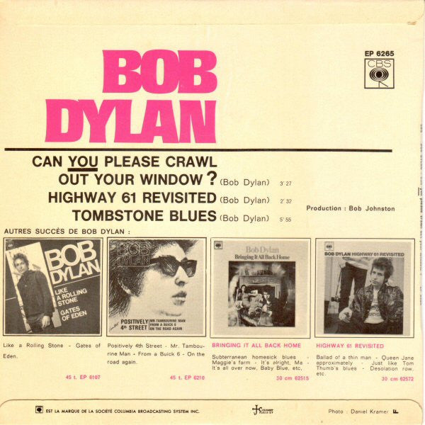 Bob Dylan : Can You Please Crawl Out Your Window? (7", EP)