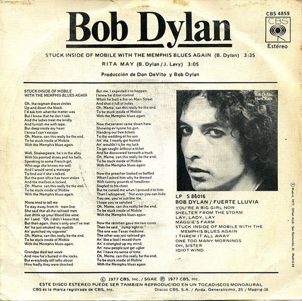 Bob Dylan : Stuck Inside Of Mobile With The Memphis Blues Again (7", Single)