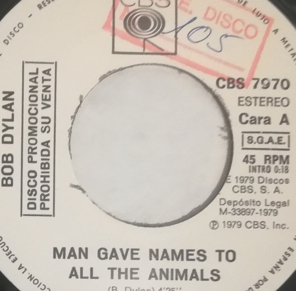 Bob Dylan : Man Gave Names To All The Animals (7", Promo)