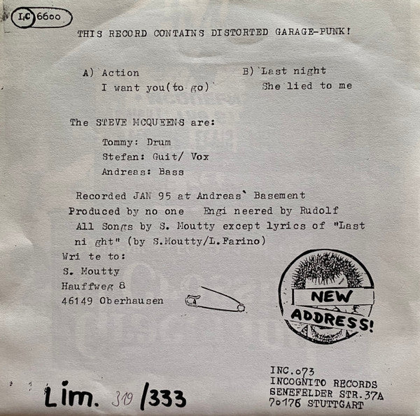 The Steve McQueens : Joyride! (7", Single, Ltd, Num)