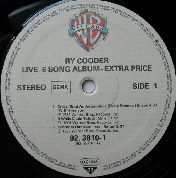 Ry Cooder : Live (LP, MiniAlbum)