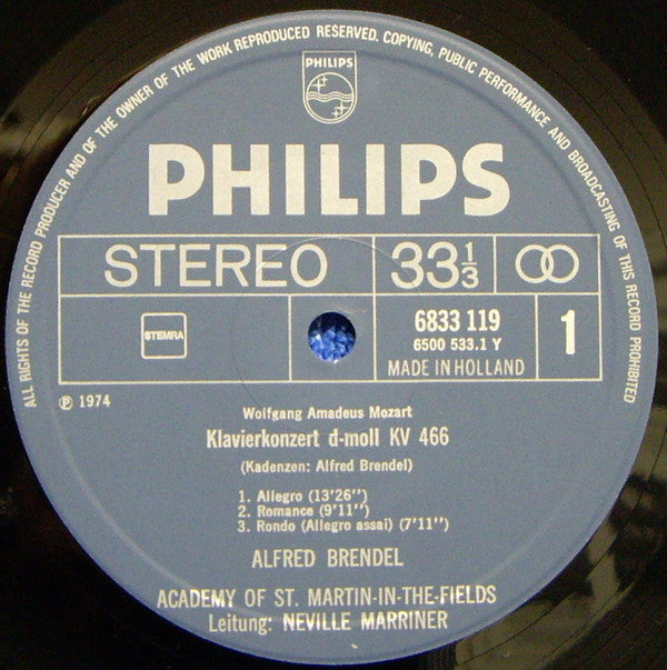 Wolfgang Amadeus Mozart - Alfred Brendel - The Academy Of St. Martin-in-the-Fields - Sir Neville Marriner : Klavierkonzerte Nr. 20 D-moll KV 466 / Nr. 23 A-dur KV 488 (LP, Comp)