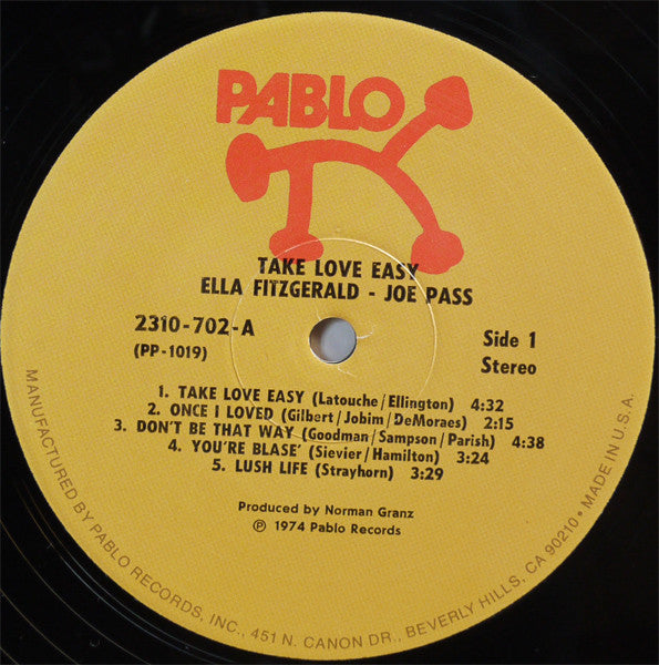 Ella Fitzgerald & Joe Pass : Take Love Easy (LP, Album)