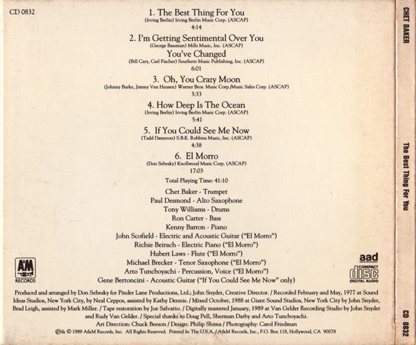 Chet Baker : The Best Thing For You (CD, Album, RE)