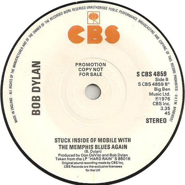Bob Dylan : Stuck Inside Of Mobile With The Memphis Blues Again / Rita May (7", Single, Promo)