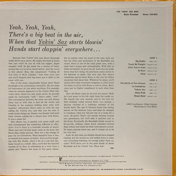 Boots Randolph : The Yakin' Sax Man (LP, Album, RE)