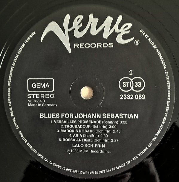 Lalo Schifrin : Blues For Johann Sebastian (LP, Album, RE)