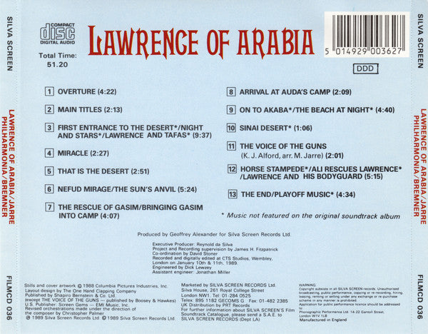 Maurice Jarre, Philharmonia Orchestra Conducted By Tony Bremner : Lawrence Of Arabia (CD, Album)