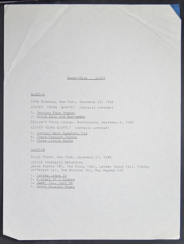 Lester Young : Lester Young On The Air (LP, Mono)