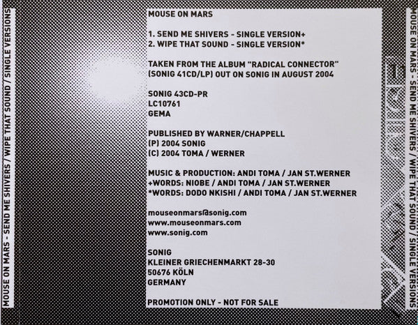 Mouse On Mars : Send Me Shivers / Wipe That Sound / Single Versions (CD, Single, Promo)