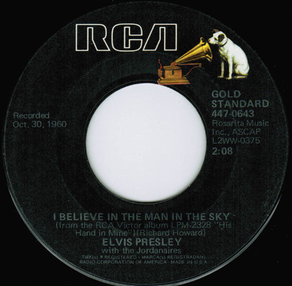 Elvis Presley With The Jordanaires : Crying In The Chapel (7", Single, RE)