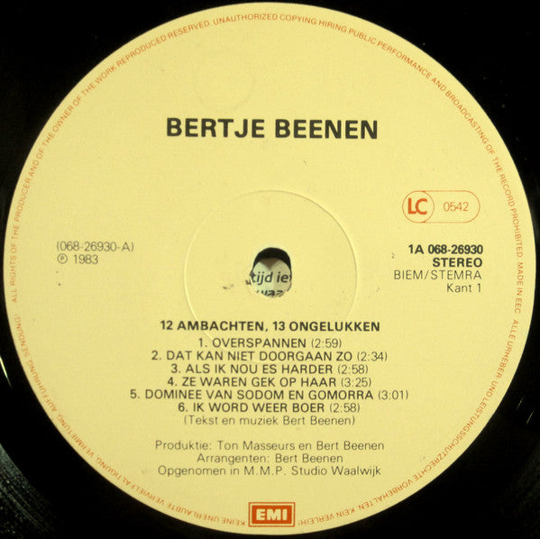 Bertje Beenen : 12 Ambachten, 13 Ongelukken (LP, Album)