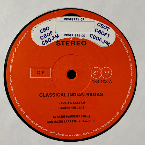 Jayasri Banerjee : Classical Indian Ragas (LP, Album)