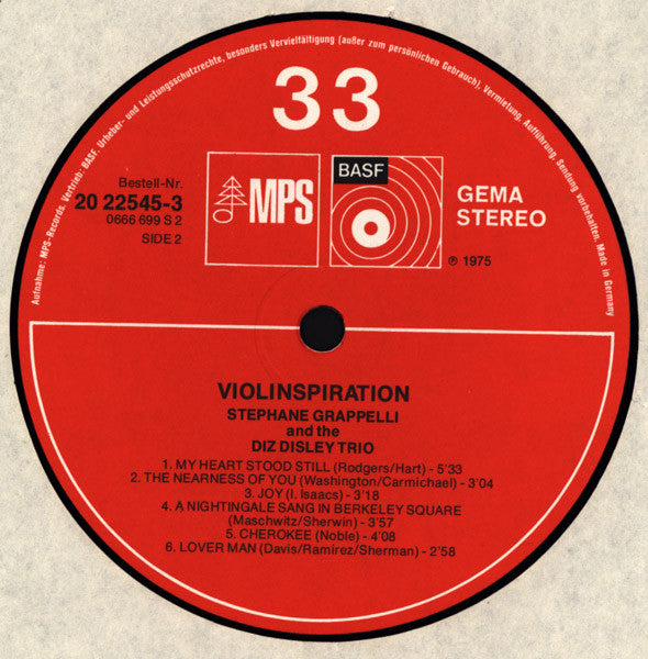 Stéphane Grappelli & Diz Disley Trio : Violinspiration (LP, Album)