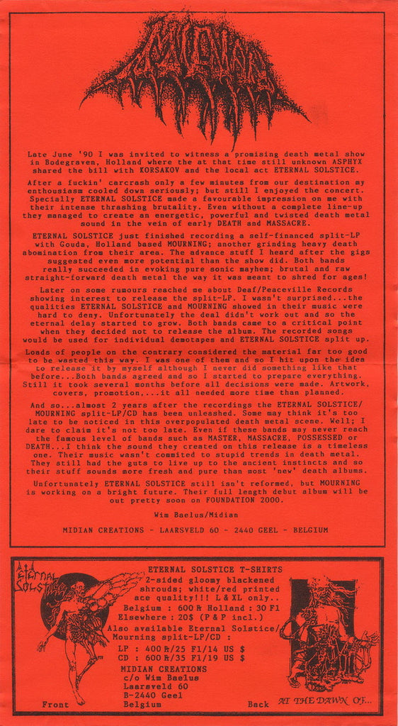 Eternal Solstice / Mourning (2) : At The Dawn Of ... (CD, Album)