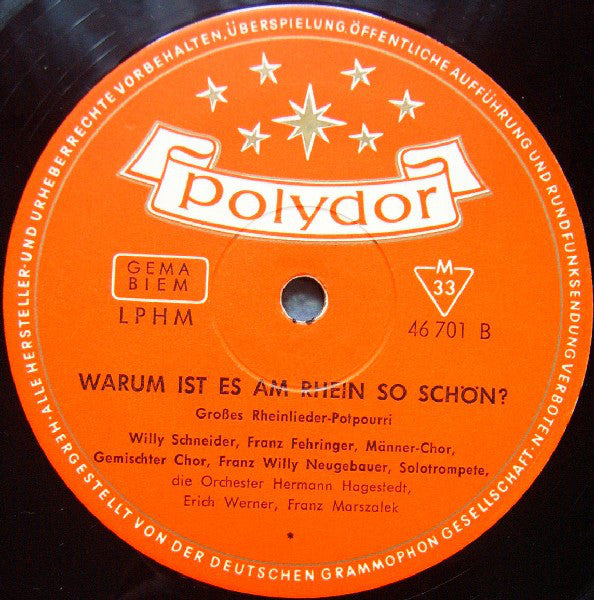 Willy Schneider, Willy Hofmann, Franz Fehringer, Franz Willy Neugebauer : Warum Ist Es Am Rhein So Schön? - Großes Rheinlieder-Potpourri (LP, Mono)