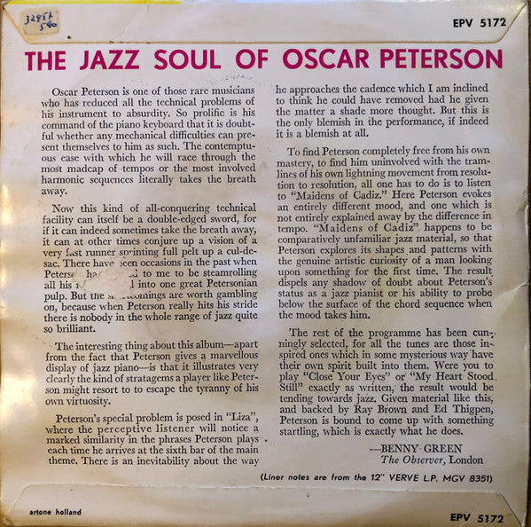Oscar Peterson : The Jazz Soul Of Oscar Peterson (7", EP)