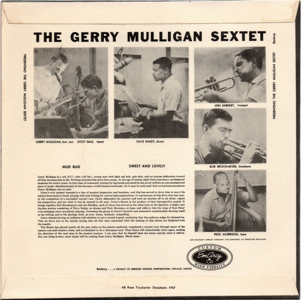 Gerry Mulligan And His Sextet : Presenting The Gerry Mulligan Sextet - Vol. 1 (7", EP)